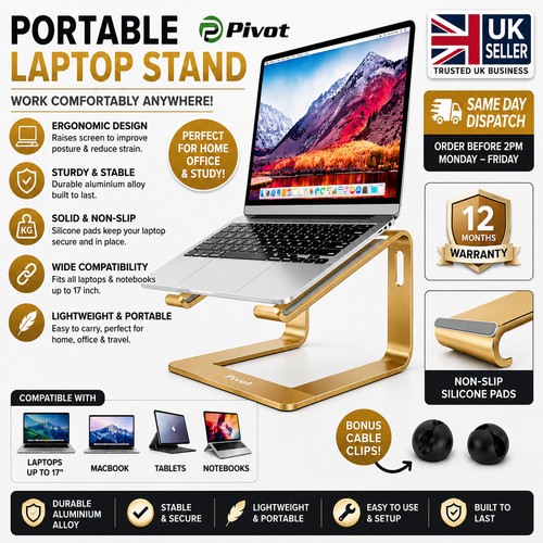 Gold laptop stand - laptop, dj